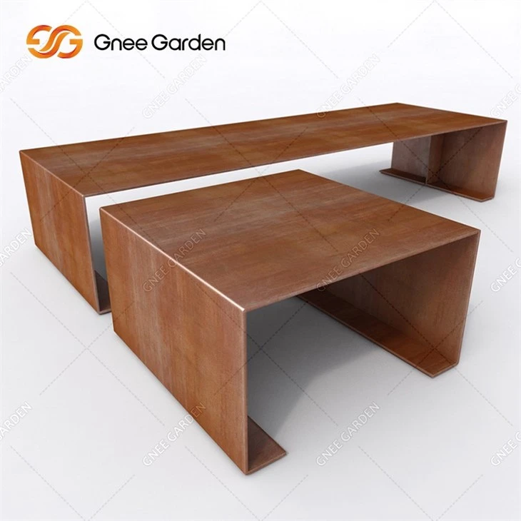 Crossed Contemporary Laser-cut Steel Bench Corten Steel Rusted Steel