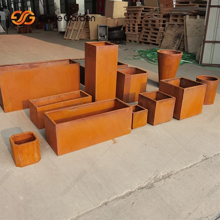 Garden Customized Corten Steel Cube Planter Rust Square Metal Plant Flower Pots Outdoor Box Planters