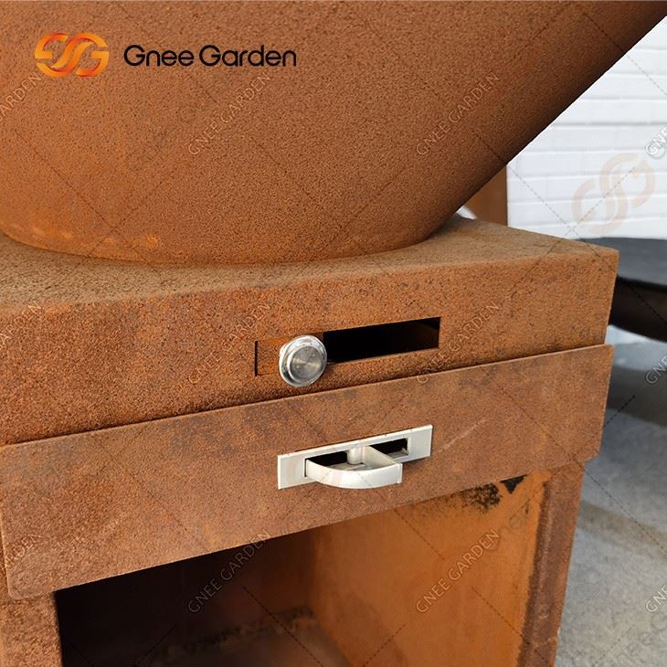 Outdoor Kitchen Large Corten Steel Charcoal Fire Pit Barbecue Grill Garden Outside Camping Round Metal Wood Fire Bbq Grill