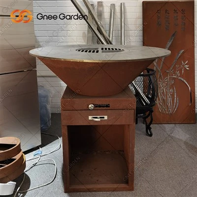 Tqil trolley Barbecue Grill Outdoor Faħam tal-Kannol Bbq Grill Offset, Corten Steel Charcoal Grill