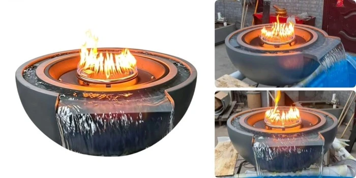 Aluminum Round Fire & Water Bowl with Waterfall Aluminum Round Fire & Water Bowl with Waterfall
